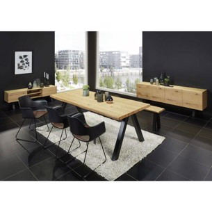Oliveti spisebord  VILD EGfiner - MED NATUR KANT -Sort træstel - 210/300 x 100 cm. Højde 75 cm. 